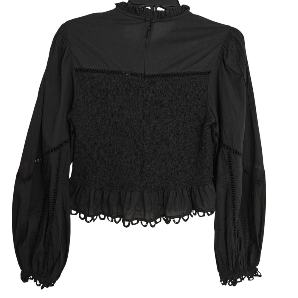 Anthropologie Farm Rio Smocked Blouse Size Medium Black Lace Victorian Gothic - Picture 12 of 16